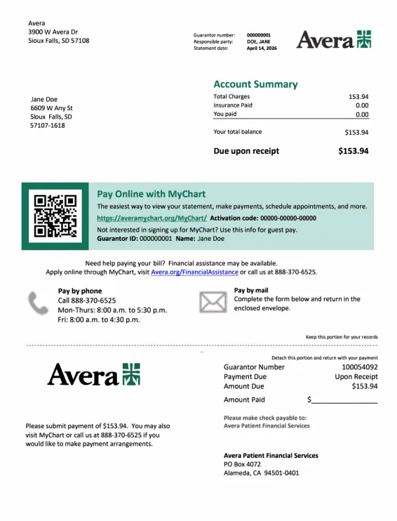 Example billing statement for care after May 30, 2026.