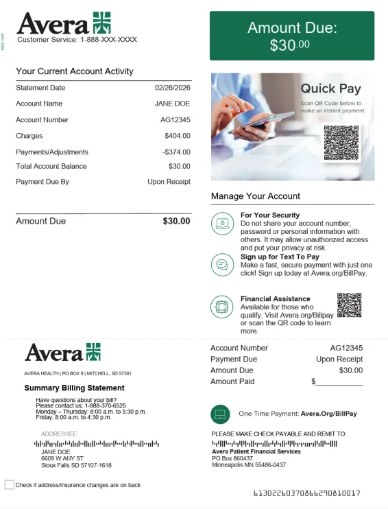 Example billing statement for care before May 30, 2026.